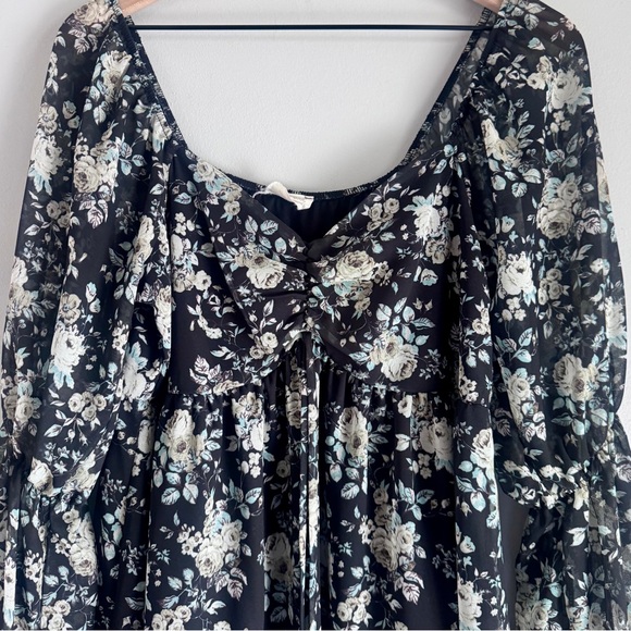 Peach Love California Boutique Long Sleeve Chiffon Floral Dress Size Medium - Picture 6 of 11